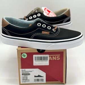 NWT Vans Classic Era 59 Sneakers in Black C & L Acid Denim Brown Leather Trim​